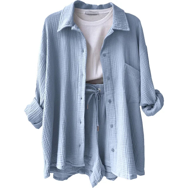 Summer Breeze - Long Sleeve Shirt and Short Set - JosaBeauty