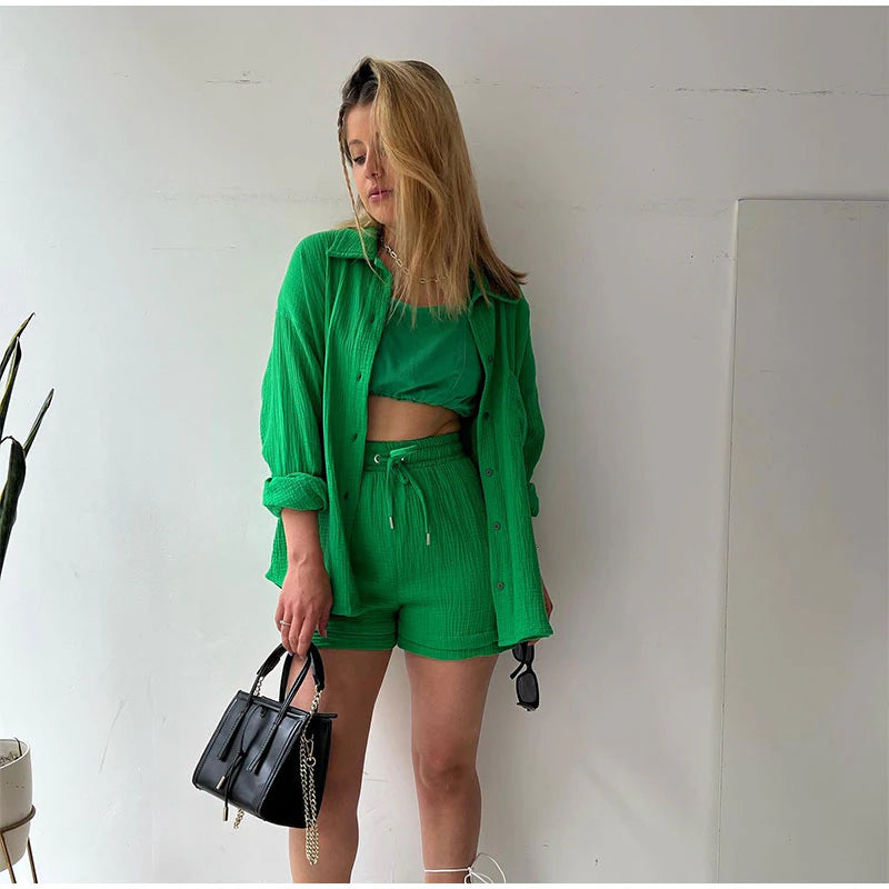 Summer Breeze - Long Sleeve Shirt and Short Set - JosaBeauty