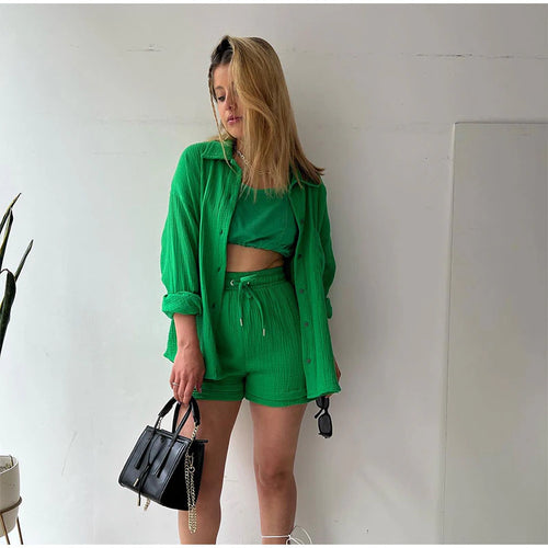 Summer Breeze - Long Sleeve Shirt and Short Set - JosaBeauty
