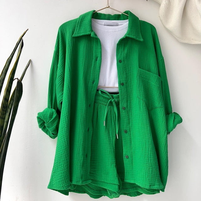 Summer Breeze - Long Sleeve Shirt and Short Set - JosaBeauty