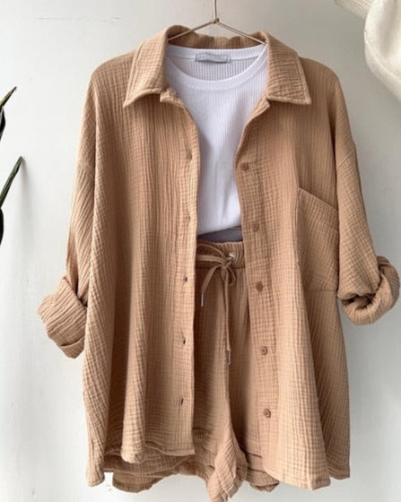 Summer Breeze - Long Sleeve Shirt and Short Set - JosaBeauty