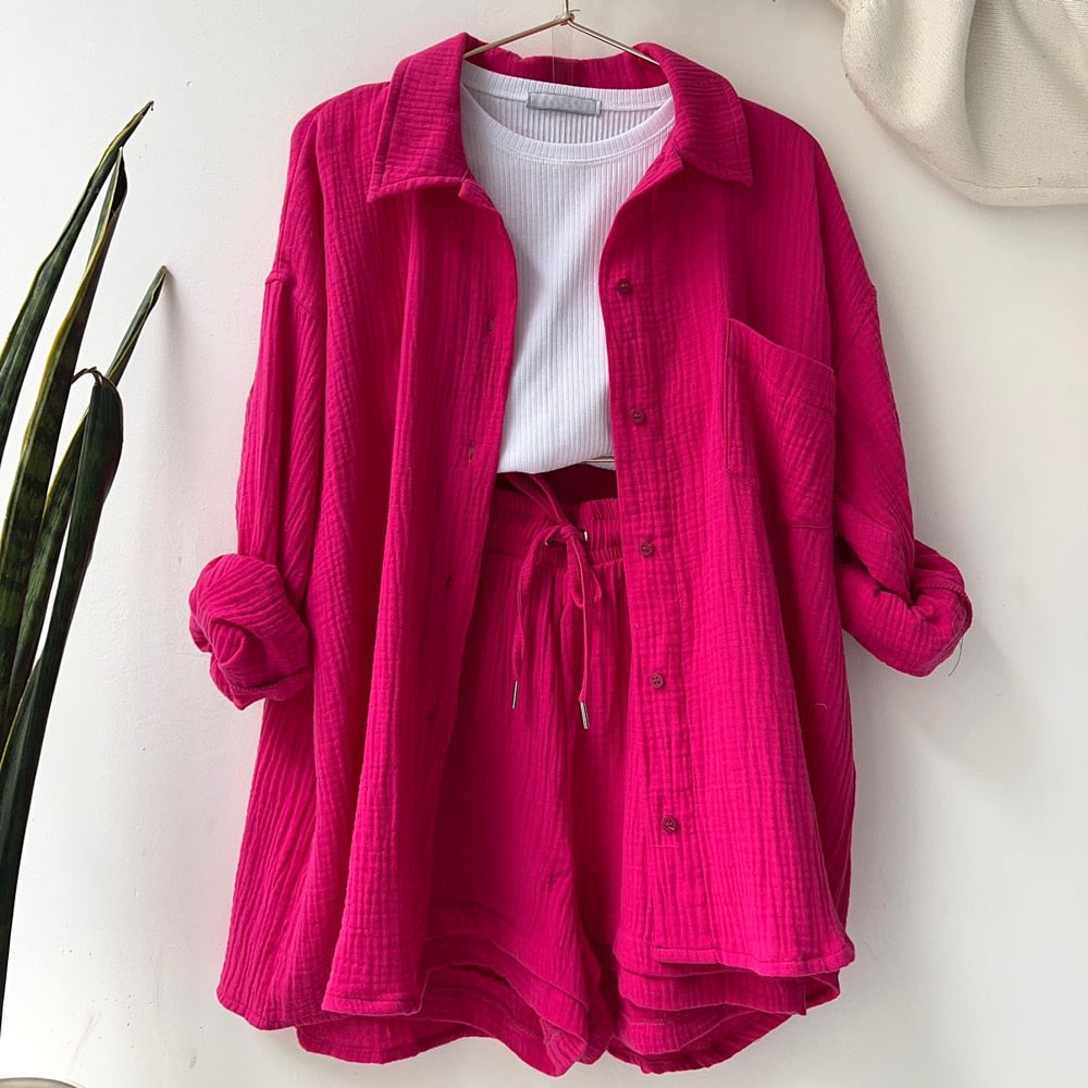 Summer Breeze - Long Sleeve Shirt and Short Set - JosaBeauty